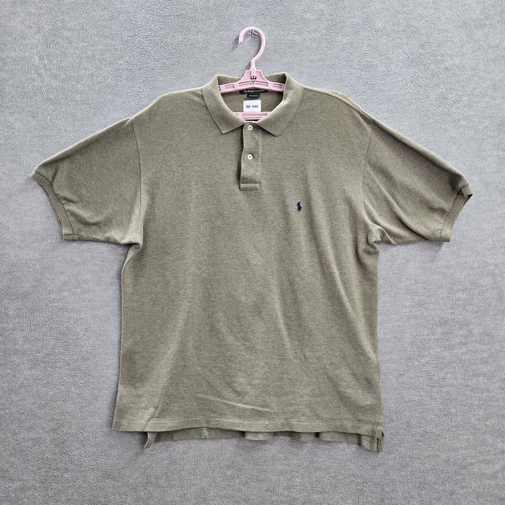 VINTAGE Polo By Ralph Lauren Men Polo L Green Button Short Sleeve Logo Cotton